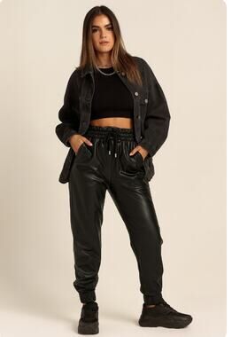 7 For All Mankind Black Faux Leather Jogger Pants Elastic Waist Small